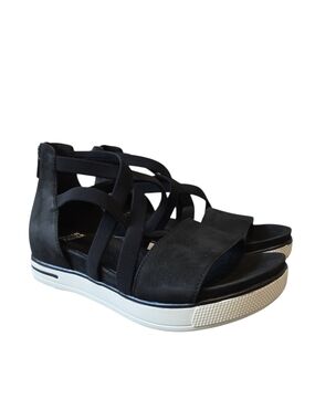 Eileen Fisher Skill Tumbled Nubuck Sneaker Sandals Black Strappy Leather 6.5